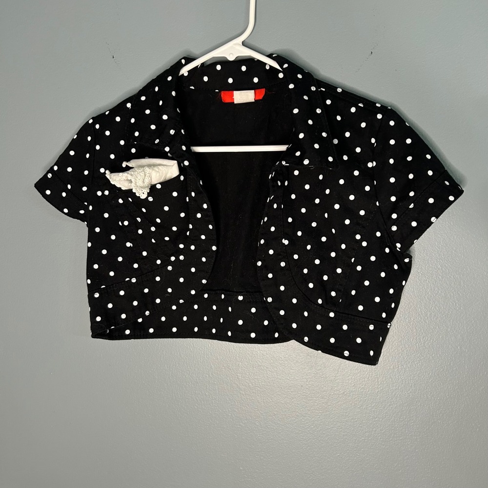 Vintage Lipsy Womens Polka Dot Cropped Bolero Jacket Black White 90s Small